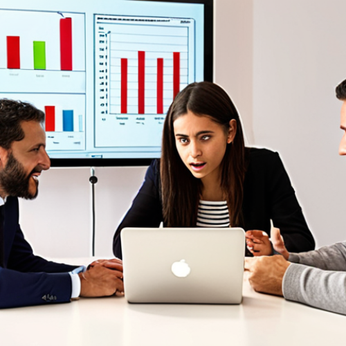 **

A diverse group of people, various ages and backgrounds, gathered around a table looking at charts and graphs on a laptop screen. The setting is a bright, modern co-working space in Madrid. Focus on expressions of understanding and collaboration. Some are pointing at the screen with interest. The overall feel is positive and empowering, representing learning about investment and financial planning. In the background, a whiteboard with the words "Metas Financieras" (Financial Goals) and "Interés Compuesto" (Compound Interest).

**